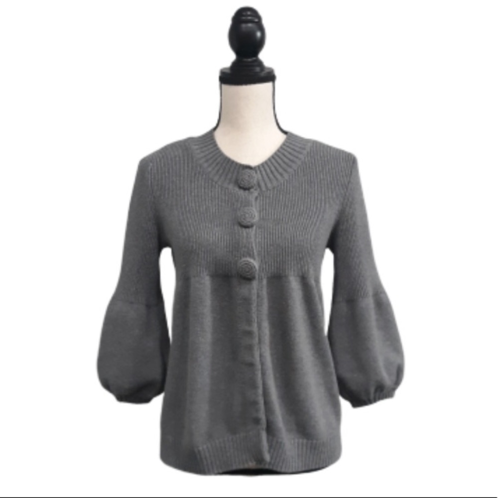 Aphorism Y2K Gray Knitted Puff Sleeve Sweater Size M
